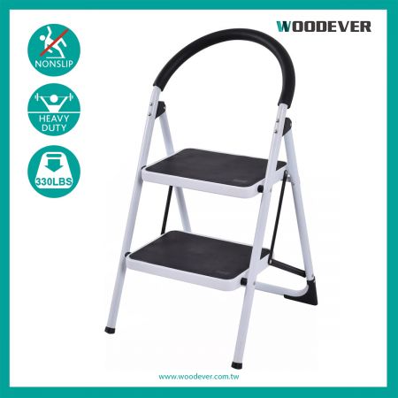 2-Steps Steel Stool Household Round Hand Grip Ladder (Loading 150 Kg) - The best folding step stool for home kitchen, garden, office, lightweight and industrial tasks.