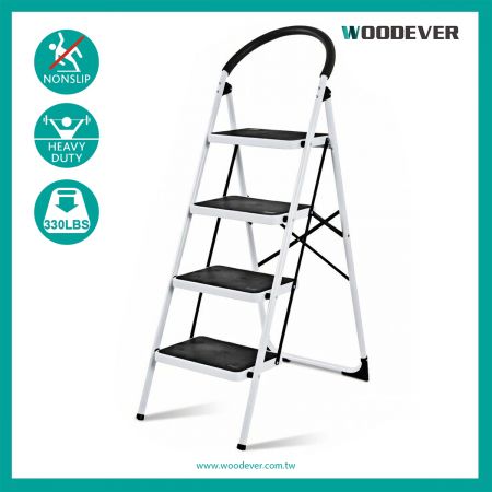 4-Steps A-Line Single Side Collapsible Step Ladder(Loading 150 Kg) - Easy reach and slim fold  4 step ladder with wide anti-slip pedals.
