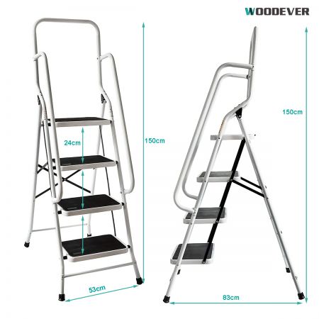 Escalera plegable de 4 peldaños con pedales anchos, escaleras ligeras para  armario alto, escalera alta de aluminio con pies antideslizantes, escalera