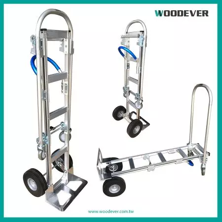 Factory Price Aluminum 2 in 1 Convertible Hand Truck Dolly Cart 550lbs Capacity - Multiple-position heavy-duty moving dolly with dual purposes: carry up to 150kg as a 2-wheel hand truck, and 250kg as a 4-wheel platform.