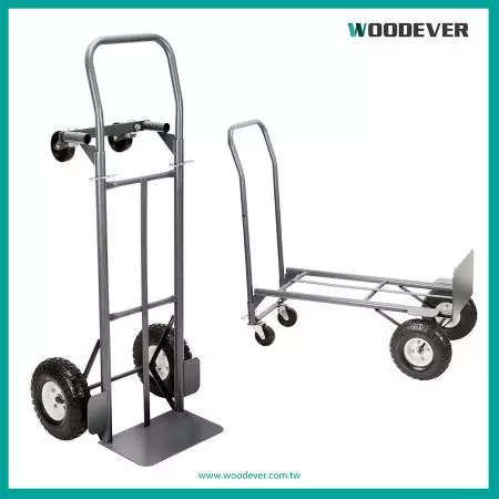 Pneumatic Steel 600lbs 2-in-1 Convertible Hand Truck - Heavy-duty sturdy hand truck easy to change from a 2-wheel vertical to a 4-wheel horizontal platform position.