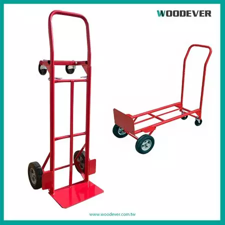 Multi-position Steel Sack Truck Trolley with Puncture Proof Tires - Easily convert from a format cart to an upright hand truck to suit all industrial tasks, with a maximum working load of up to 600lbs.