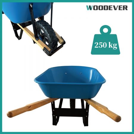 Vietnam's wheelbarrow maker uses ergonomic solid wood handles and pneumatic tires for all terrains.