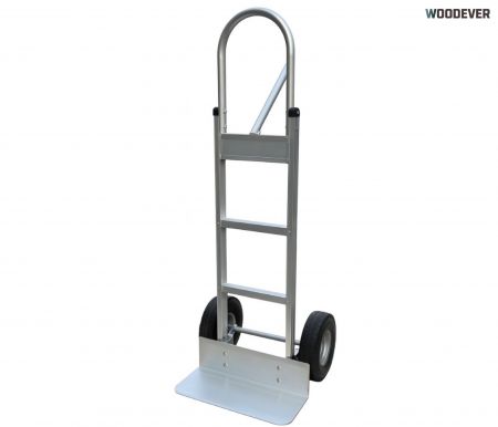 P-vorm aluminiumlegering handtruck – OEM/ODM productie in Vietnam - Ingebouwde voetplaatuitbreiding vouwt naar beneden om extra grote ladingen te ondersteunen