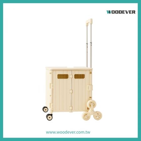 茂禾摺疊購物手推車可摺疊四輪皆為萬向輪，後輪帶煞車