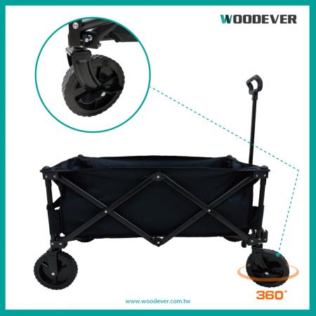 Kampeerwagen PVC met remmen op de voorwielen en 360-graden zwenkbaar voor gebruik op alle terreinen.
