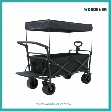 Robuster faltbarer Campingwagen für alle Gelände mit drehbaren Rädern und verstellbarem Griff – Hersteller von Strandwagen. - WOODEVER ist ein maßgeschneiderter Hersteller von faltbaren multifunktionalen Campingwagen und bietet flexible Druckdienstleistungen für Haustierwagen an.