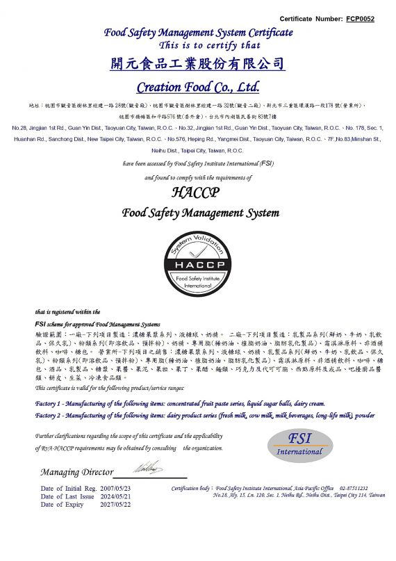 Certificate_HACCP Food Safety Management System