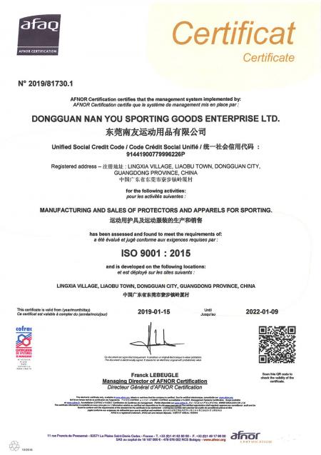 Usine en Chine - Certificat ISO 9001:2015.