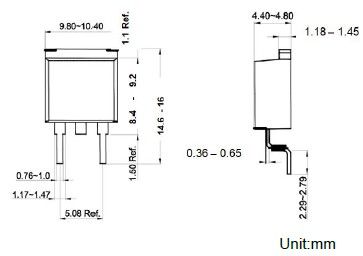 TO-263 전력 저항기 - STR35 시리즈 치수