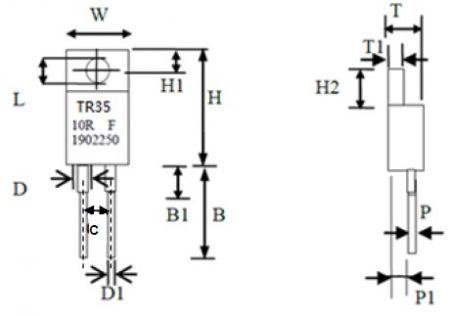 Resistores de potência TO-220 - Dimensões da série TR35