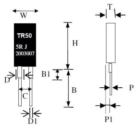 Dimensions de la résistance de puissance TO-220 - Série TR50