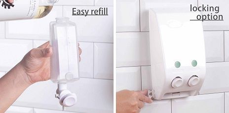 Dispenser di shampoo o gel doccia con chiave per la parete del