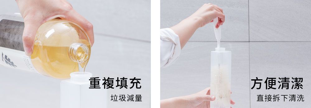 ▲重複填充液體,有效減少垃圾產生,環保愛地球,且內瓶可直接取下,使用清潔刷清洗。