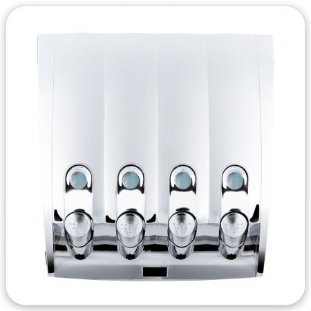Dispensador de jabón para la ducha en el hotel - Dispensador de 4 cámaras  con cerradura de 350 ml - Gris metálico, Fabricante de dispensadores de  jabón y desinfectante automáticos