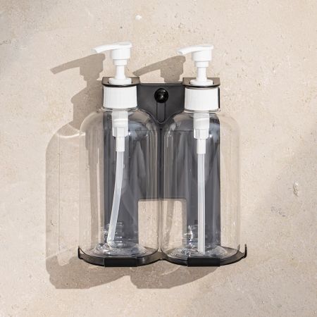Basit Kilitli SUS304 Paslanmaz Duş ve Şampuan Tutucu - Duvara monte edilebilir paslanmaz çelik çift banyo şampuan şişesi tutucusu