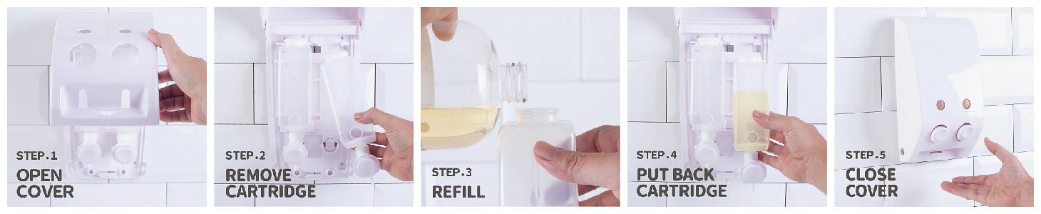 Remplacer et remplir rapidement le distributeur de savon.
