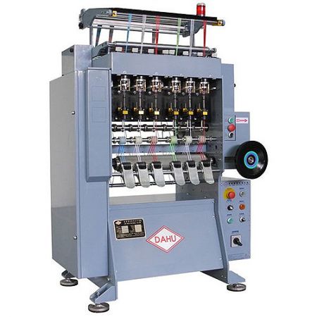 Machine à tricoter à cordon à double alimentation à 6 têtes pour lacets et cordes élastiques - DAHU Machine à tricoter à cordon à double alimentation à 6 têtes pour lacets et cordes élastiques