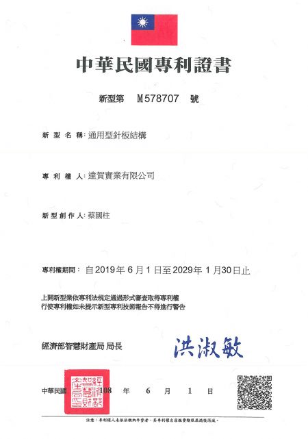 DAHU 発明特許 2019.06.01-2029.01.30