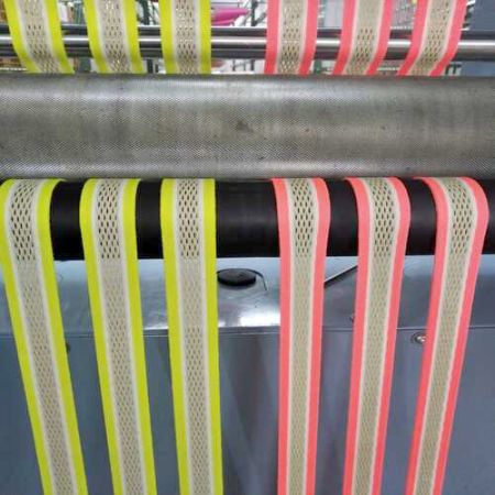 Sample on Narrow double needle bed warp knitting machine