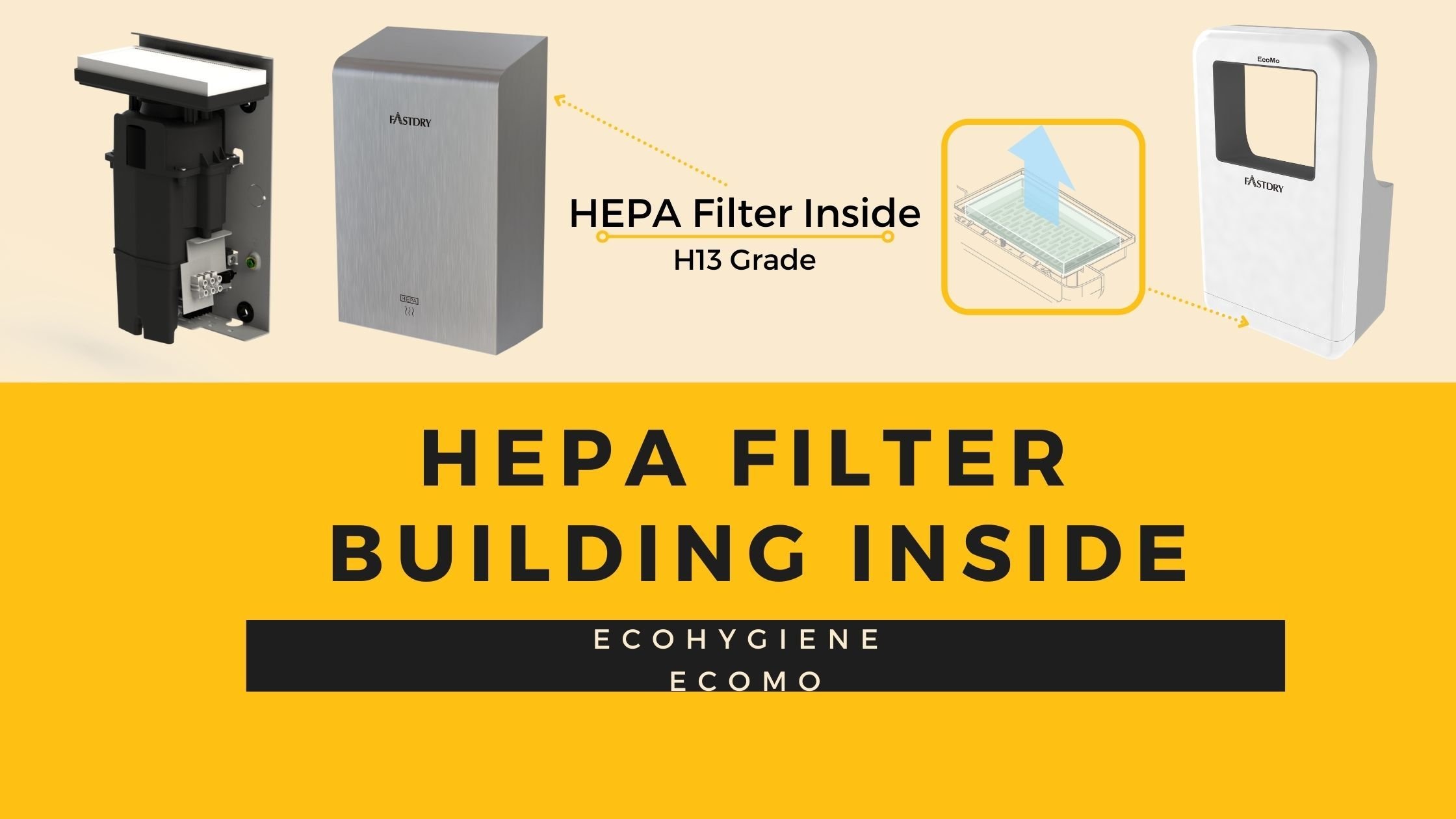 Hokwang Sèche-mains à grande vitesse avec filtre HEPA intégré dans le bâtiment