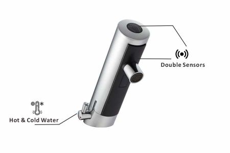 Deck Mounted Auto Faucet with Hot/Cold Water Supply and Two Sensors - AF382 Auto Deck-Mounted Faucet