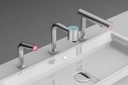 Distributeur automatique de savon/désinfectant multifonction à montage sur pont de tube courbé en acier inoxydable