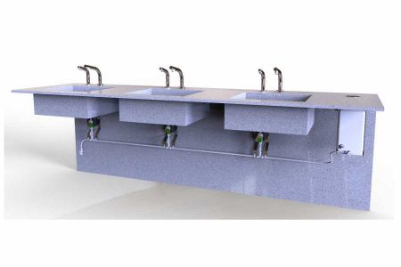 Systém automatického dávkovača tekutého/mydla na umývanie rúk s vrchným plnením a viacerými kanálmi