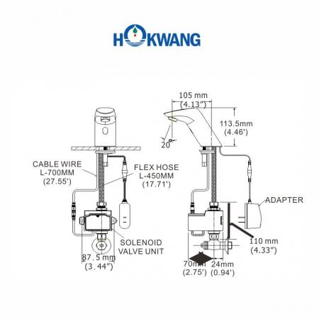 ขนาดของก๊อกน้ำอัตโนมัติ AF362