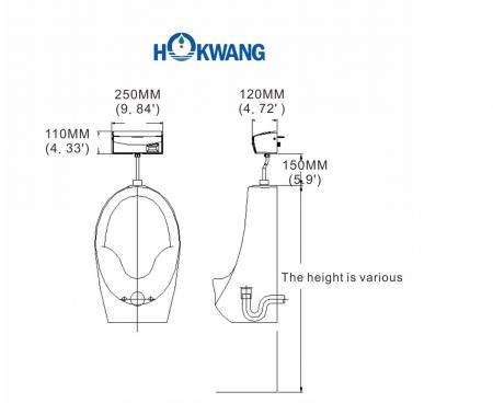 Dimensions de la soupape de rinçage automatique des urinoirs UF508