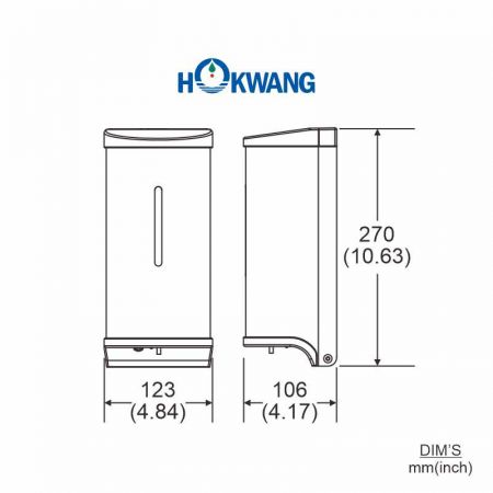 Distributore automatico di sapone liquido in acciaio inossidabile HK-RSD con estremità in plastica Dimensioni