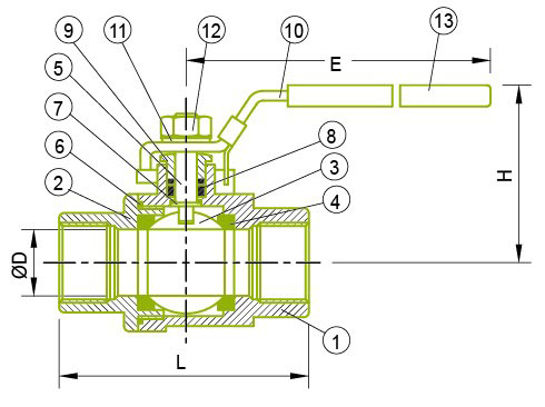 2-PC guľový ventil
