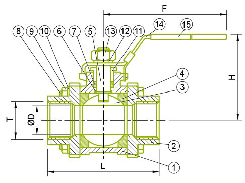 3-PC guľový ventil