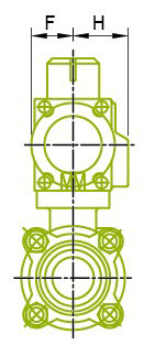 Vista lateral: Atuador de montagem para válvula esférica