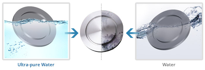 cauruļu montāža pirms un pēc ultraskaņas un RO ūdens pašattīrīšanas sistēmas izmantošanas