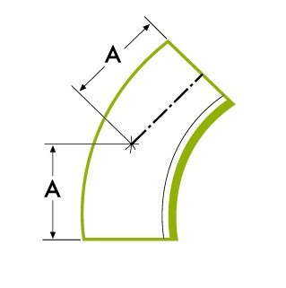 Curvatura del tubo lungo 45° sms