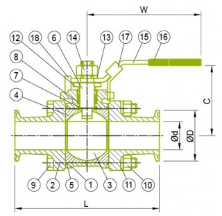Sanitárny guľový ventil Guľový ventil