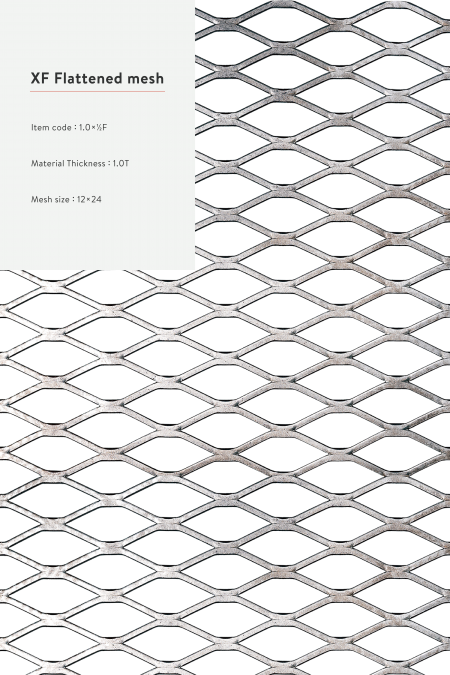 Item code：1.0Tx1/2F; Material：Steel, stainless steel, aluminum, hot-dip galvanized, and Pre-Galvanized Steel.; Mesh size is before flattened.; Material Thickness：1.0T; Mesh size：12x24; Sheet Size：4'x8', 5'x10'