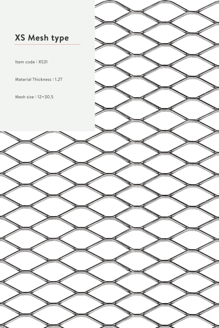 Item code：XS 31; Material：Steel, stainless steel, aluminum, hot-dip galvanized, and Pre-Galvanized Steel.; Material Thickness：1.2T; Mesh size：12x30.5; Sheet size：4'x8', 5'x10'