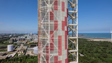 The Taoyuan Waste-to-Energy Plant BOT project stands out with its vibrant red-and-white chimney, embodying the energetic and innovative spirit of the facility.