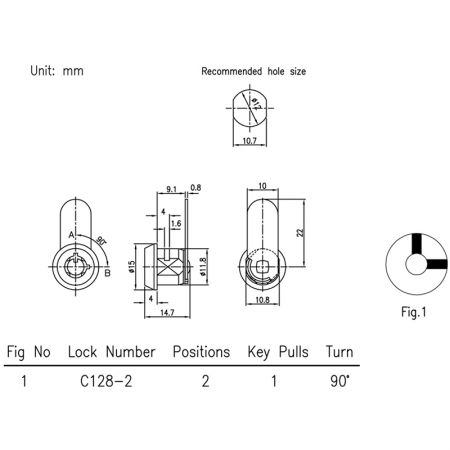 Спецификация замка с кулачком C128