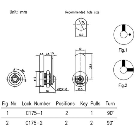 C175螺丝型档片锁尺寸图