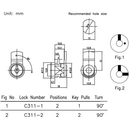 C311插片锁尺寸图