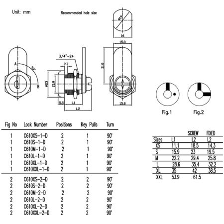 Спецификация замка-распорки C610D.