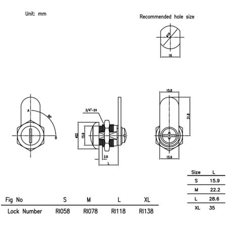 Especificação da fechadura de alça RI058.