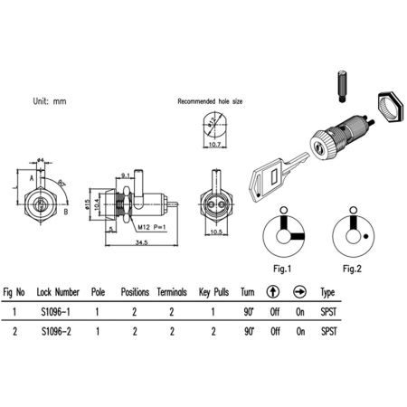 S1096 4排片设计电源锁尺寸图