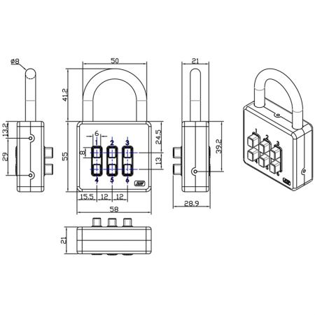 密码按键式置物柜挂锁规格(PL602)