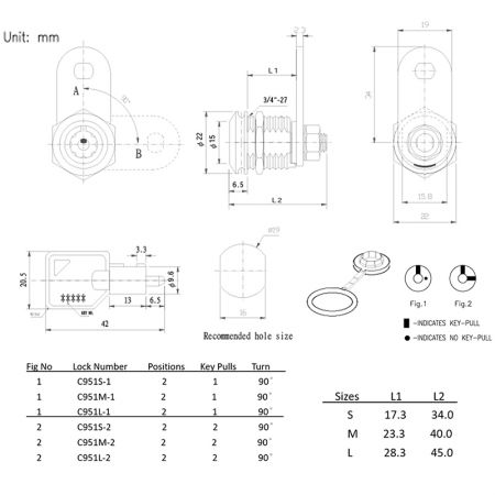 C951防鑽防塵專利設計高安全性鎖尺寸圖