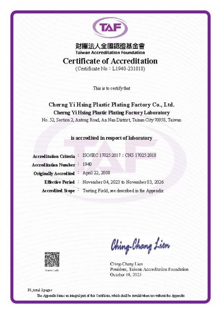 TAF Laboratory Certificate Page 1 of 2