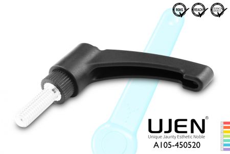 Curved Adjustable Handle Screw, Quick-fasten, M5 x 20mm, Chamfered End, L45 - Curved Adjustable Hand Lever quick-fasten M5x20mm chamfered screw length45